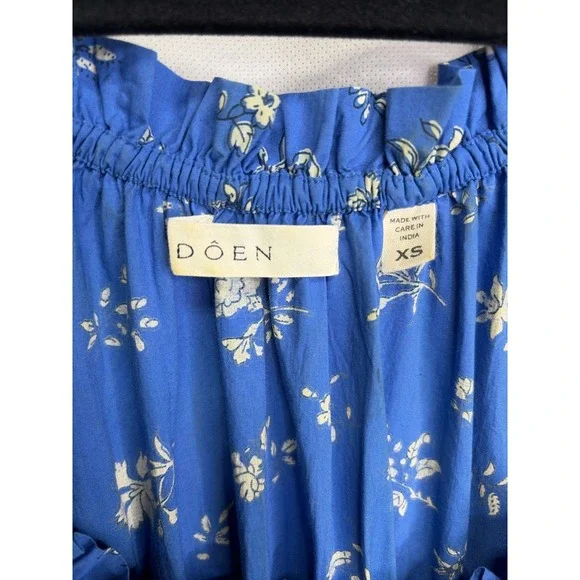 DOEN Deia Bouton de‎ Rose Blue Floral Smocked Puff Sleeve Midi Dress XS - Picture 5 of 7